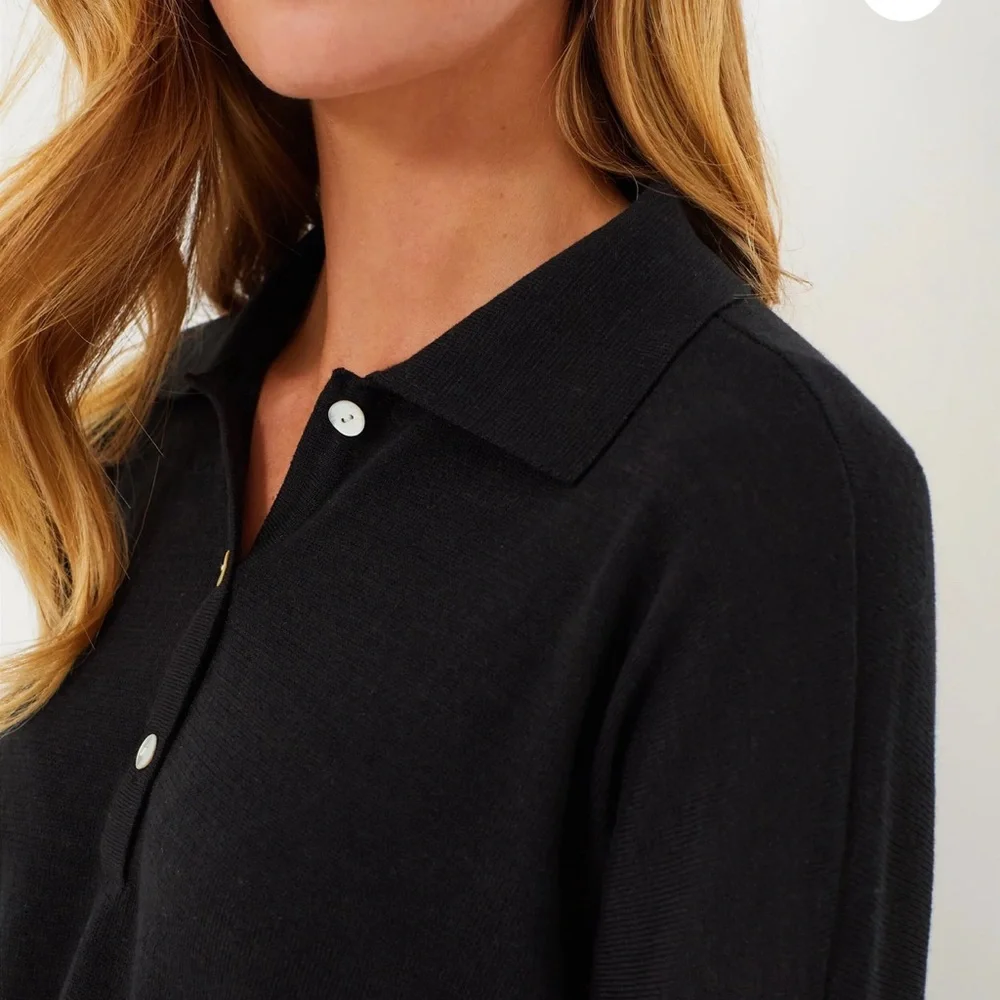 TUCKERNUCK Black Clayton Long Sleeve Knit Polo Medium / Large - Picture 5 of 11